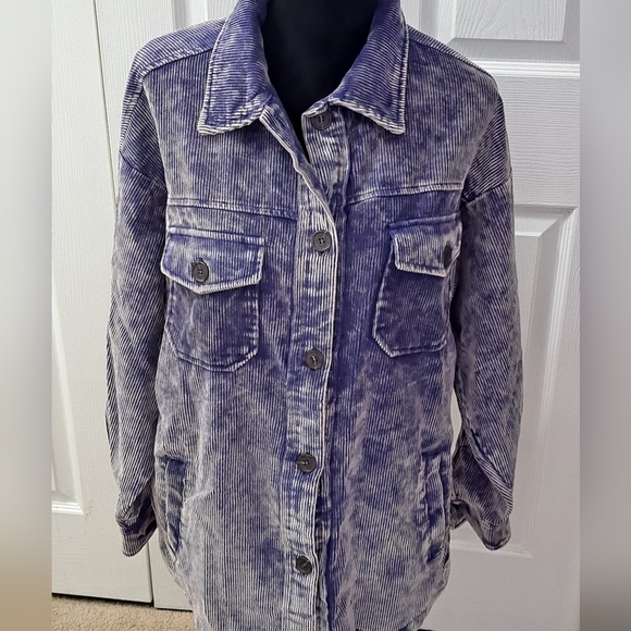 Zenana Distressed Blue Corduroy Jacket   Size M - Picture 1 of 13